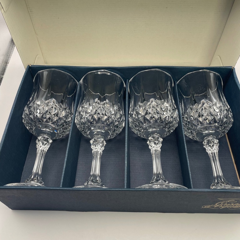 Cristal d'Arques Longchamp 24% Lead Crystal Wine Glasses Set of 4 France Clear